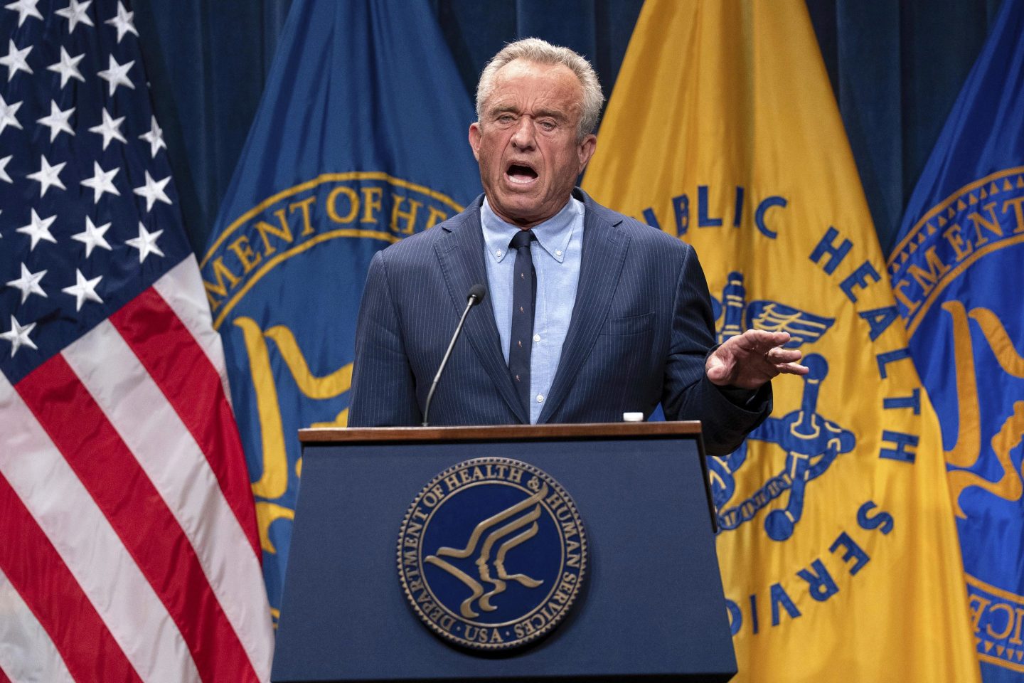 Health and Human Services Secretary Robert F. Kennedy Jr. speaks during a news conference on the Autism report by the CDC at the Hubert Humphrey Building Auditorium in Washington, April 16, 2025.
