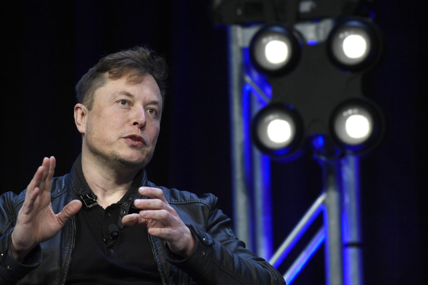 Tesla and SpaceX CEO Elon Musk speaks at the SATELLITE Conference and Exhibition in Washington, March 9, 2020.