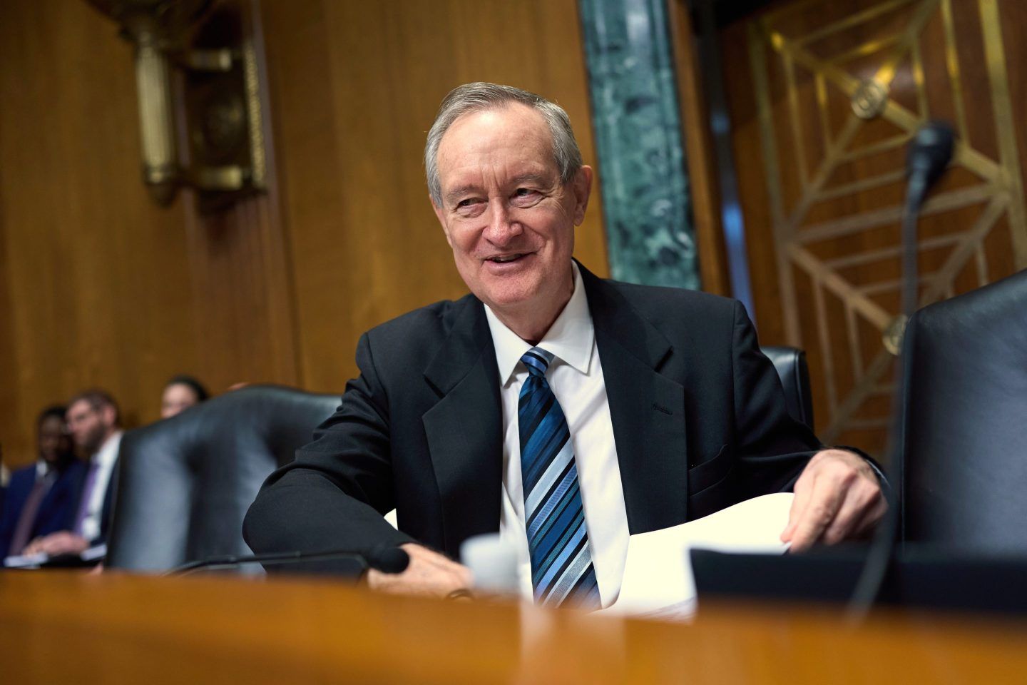 Senate Finance Committee Chairman Mike Crapo, R-Idaho, arrives for a hearing with Treasury Secretary Scott Bessent on his budget requests for fiscal year 2026, at the Capitol in Washington, on June 12, 2025. 