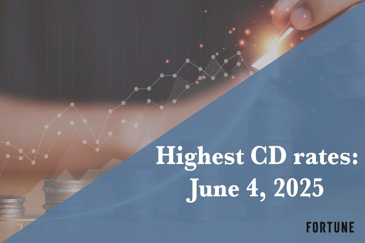 Increasingly taller stacks of coins with graphs overlayed.