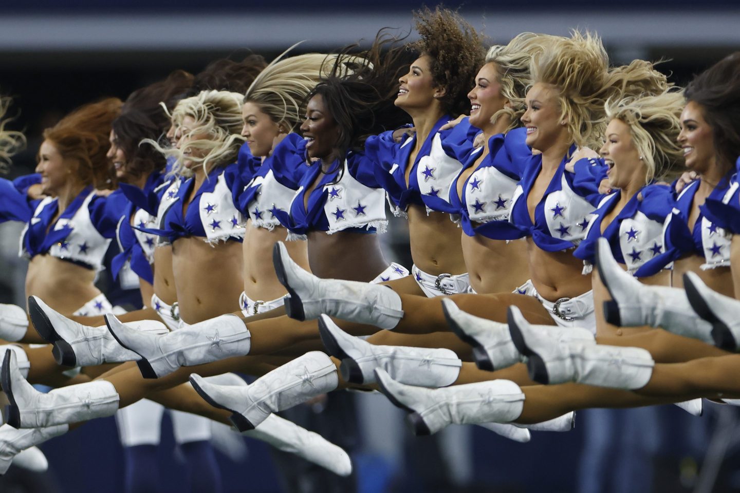 Dallas Cowboys cheerleaders perform a routine