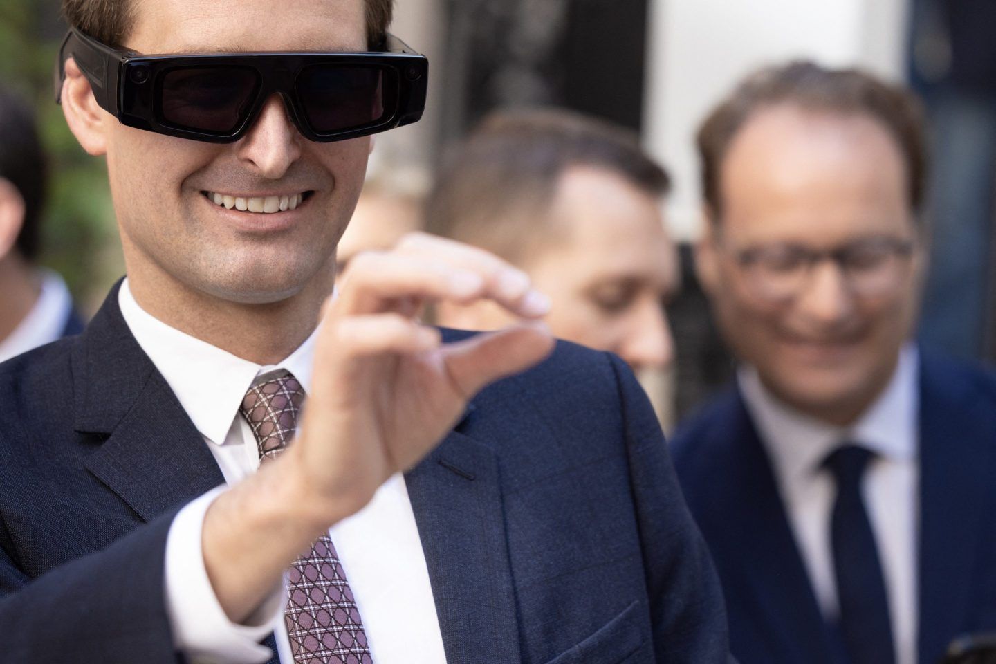 Snap cofounder and CEO Evan Spiegel wears the the developer version of the Spectacle Augmented Reality glasses. Images of the new "lightweight" version of the Specs have yet to be released.