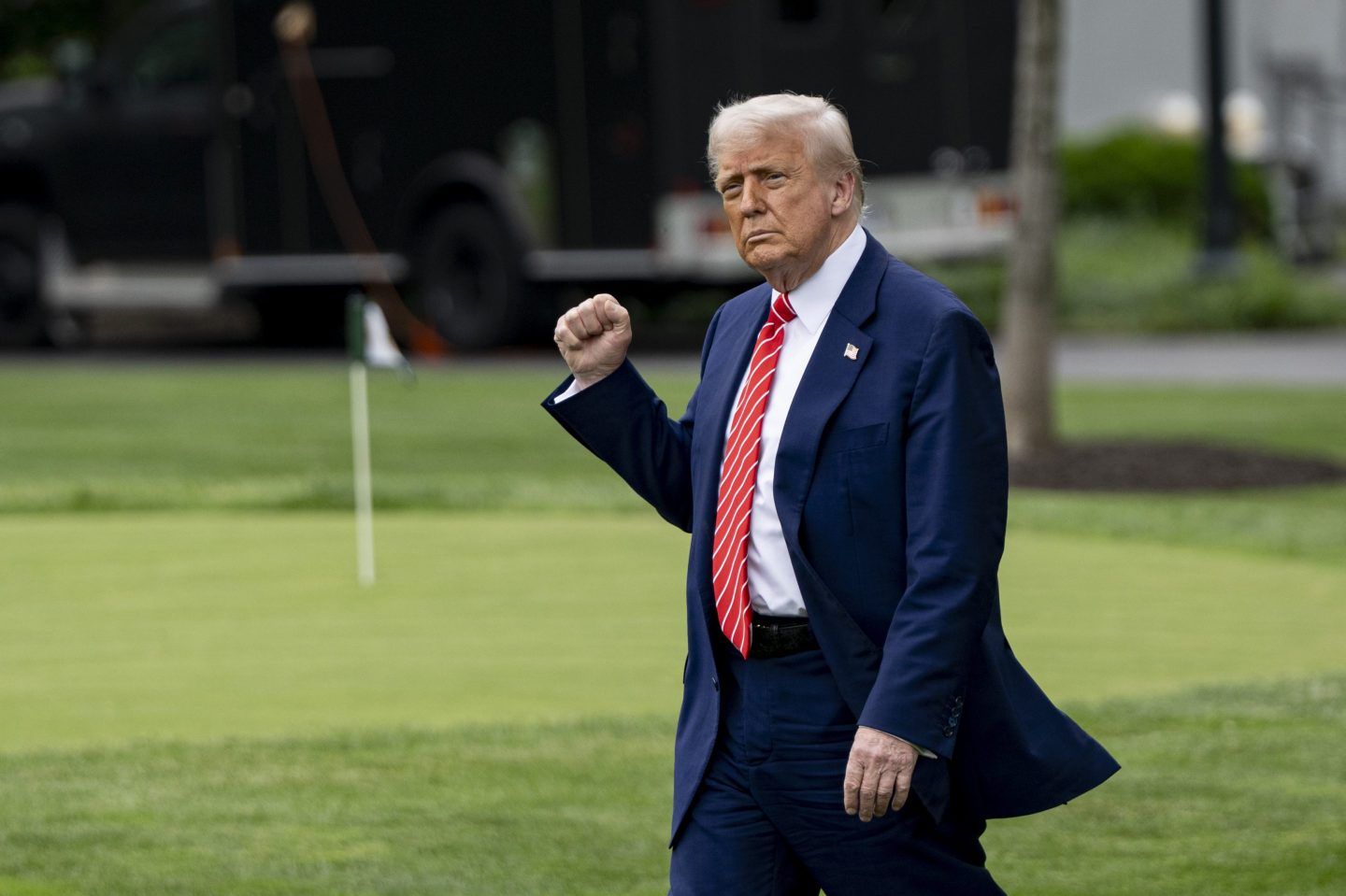 United States President Donald Trump departs at the White House to U.S. Steel's Irvin Works in West Mifflin, Pennsylvania in Washington D.C May 30, 2025.