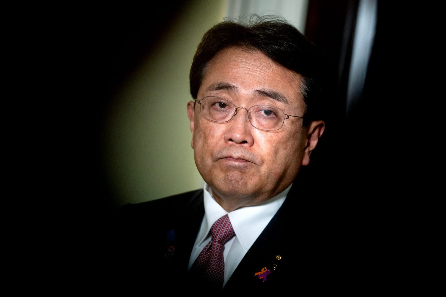 Ryosei Akazawa, Japan's economic revitalization minster, speaks to members of the media at the Japanese embassy in Washington, DC, US, on Friday, June 6, 2025.