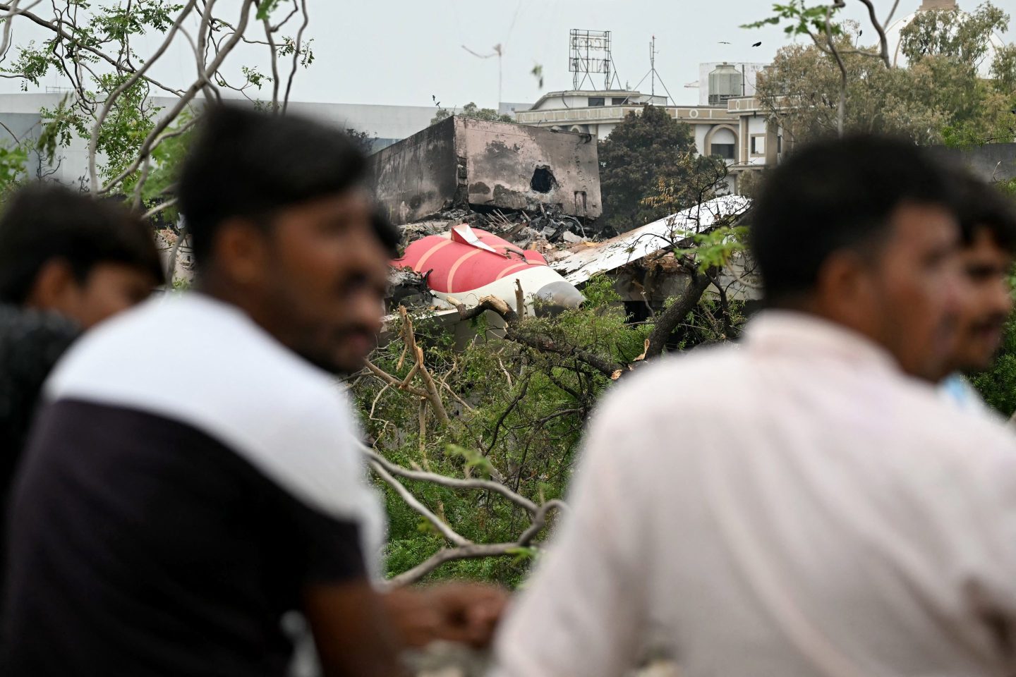 Debris of Air India flight 171 is pictured after it crashed in a residential area near the airport in Ahmedabad on June 13, 2025.