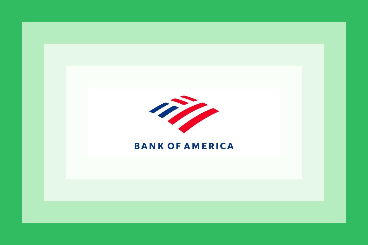 The Bank of America logo on a green layered background.