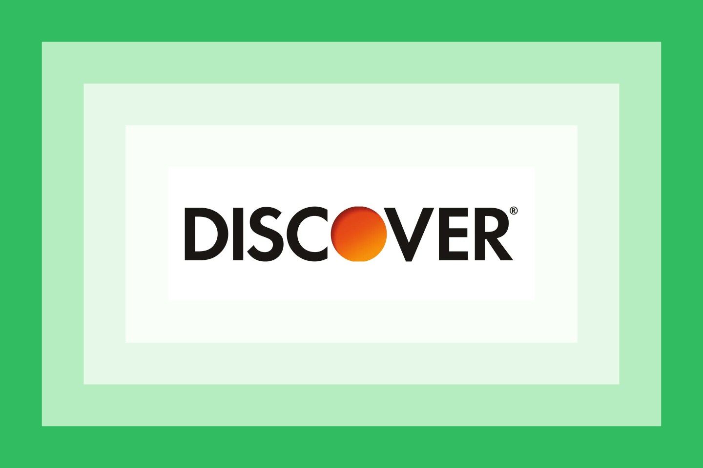 The Discover logo on a green layered background.