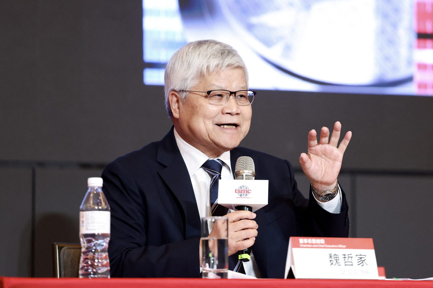 C.C Wei, Chairman and CEO of Taiwan Semiconductor Manufacturing Company (TSMC) answers questions during the company's annual shareholders' meeting in Hsinchu on June 3, 2025.