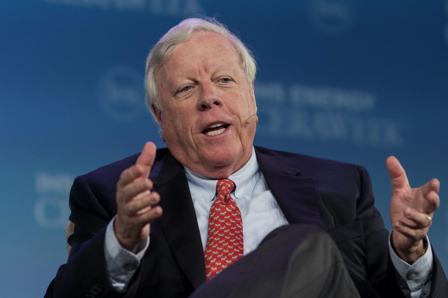 Kinder Morgan chairman Richard Kinder sits and speaks during a Houston energy conference in 2015.
