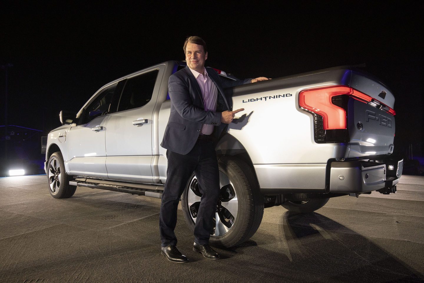 Ford CEO Jim Farley with the electric F-150 Lightning, unveiled in 2021.
