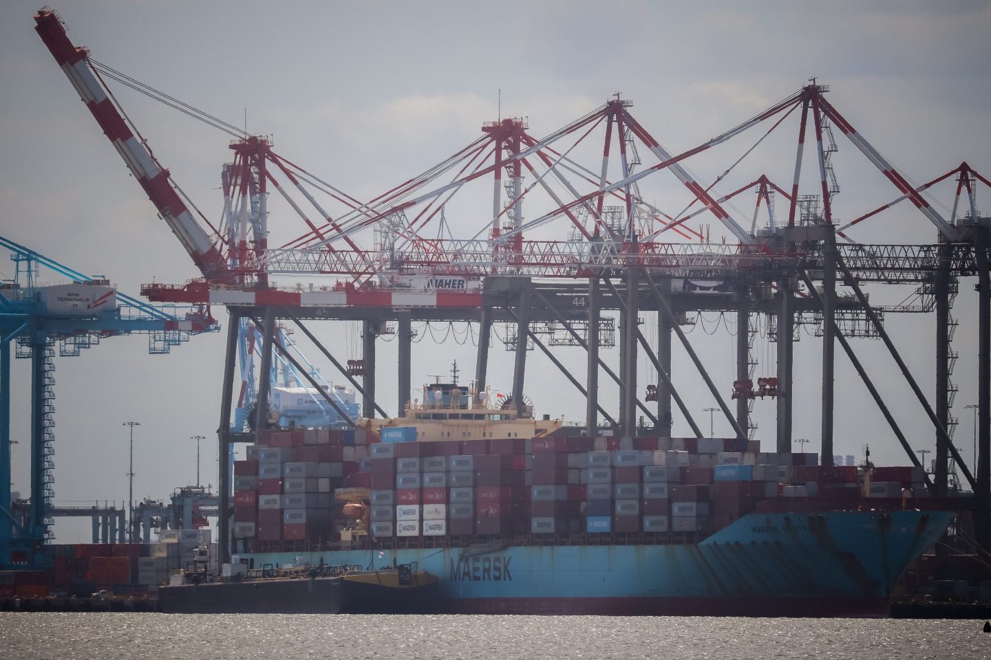 A Maersk container ship at the Port of Newark in New Jersey on Sunday.
