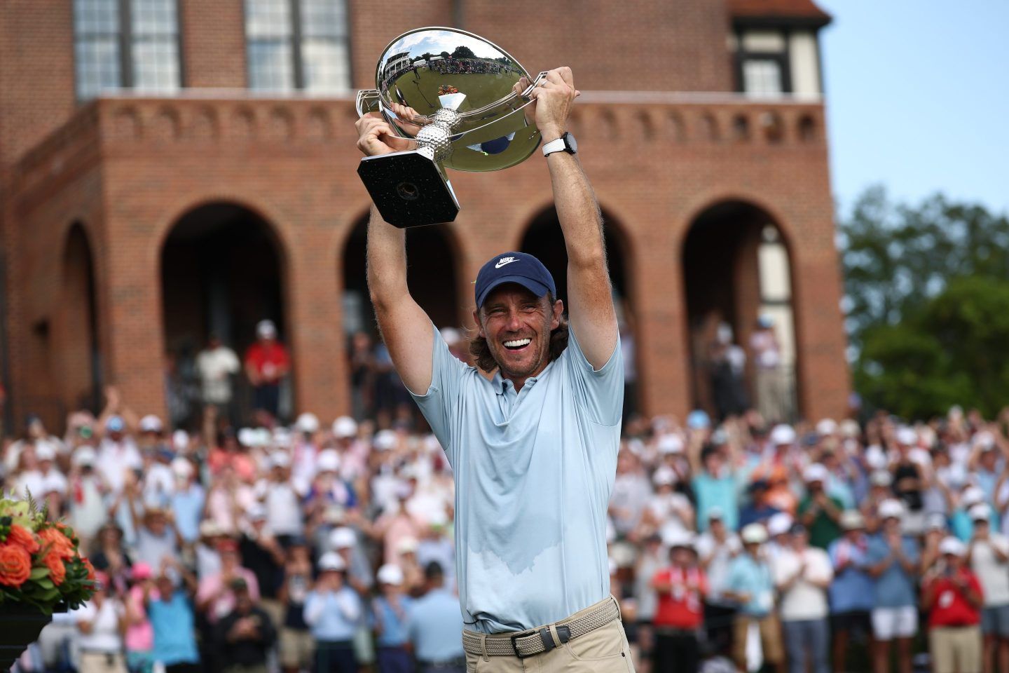 Tommy Fleetwood of England celebrates with the Fedex Cup trophy after winning the final round of the TOUR Championship 2025 at East Lake Golf Club on August 24, 2025 in Atlanta, Georgia.
