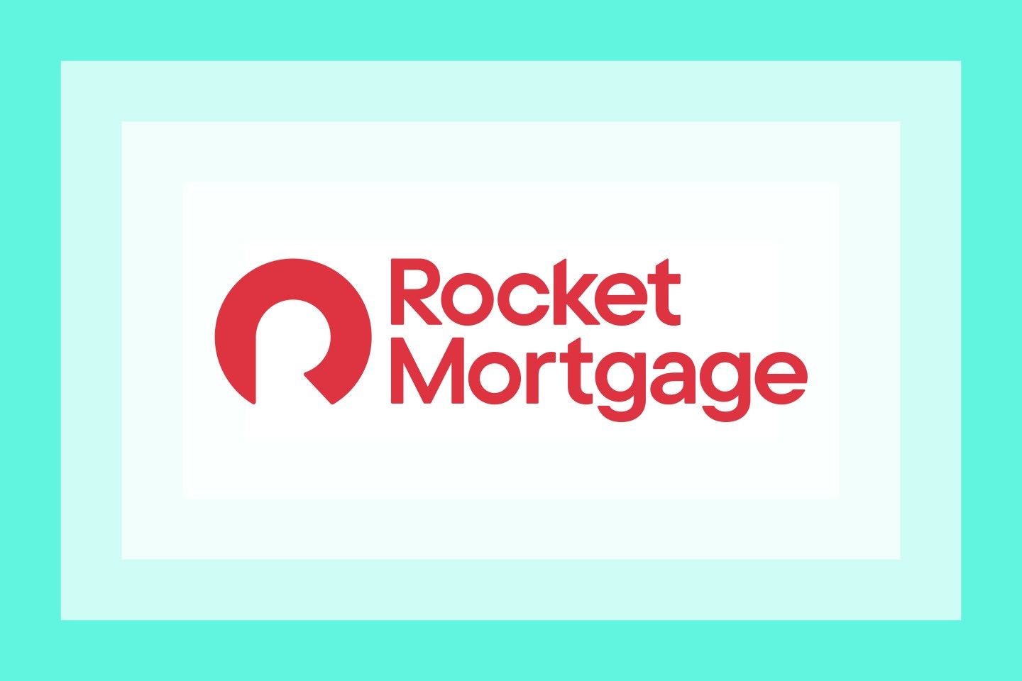 The Rocket Mortgage logo on a teal layered background.
