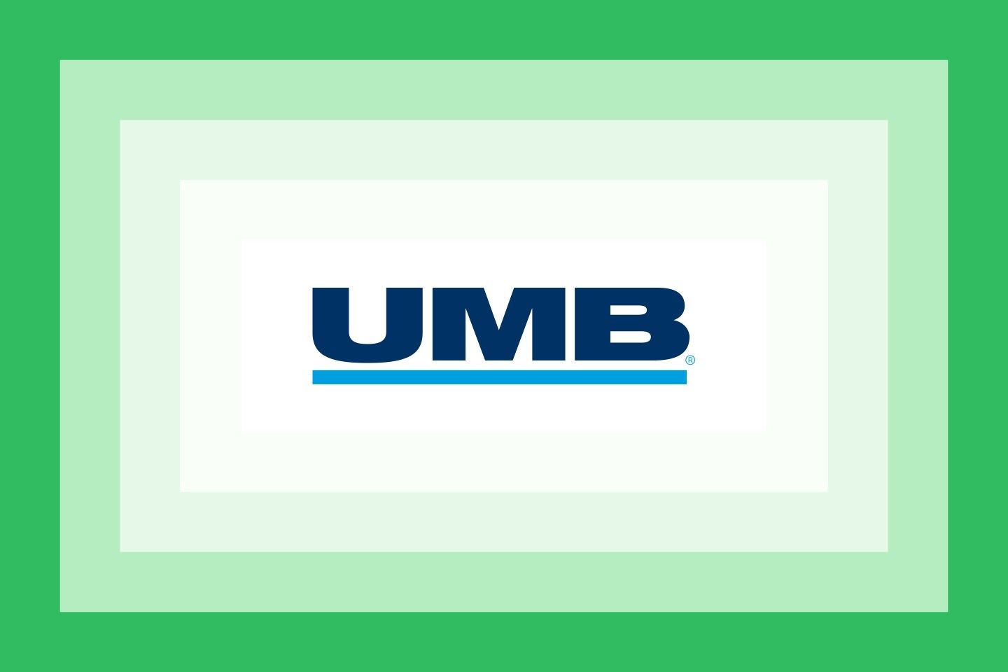 The UMB Bank logo on a green layered background.
