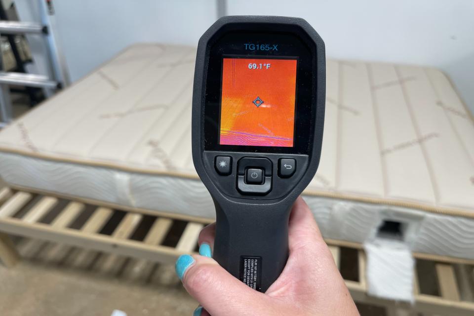 Cooling test as part of Saatva mattress review.