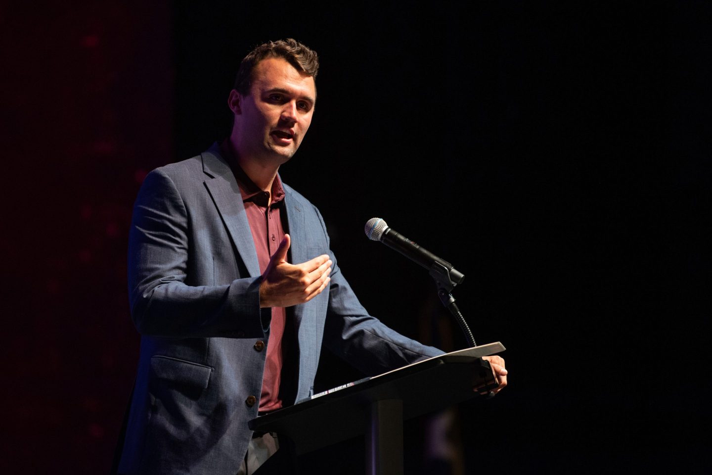 Charlie Kirk at Texas A&M University on April 22.