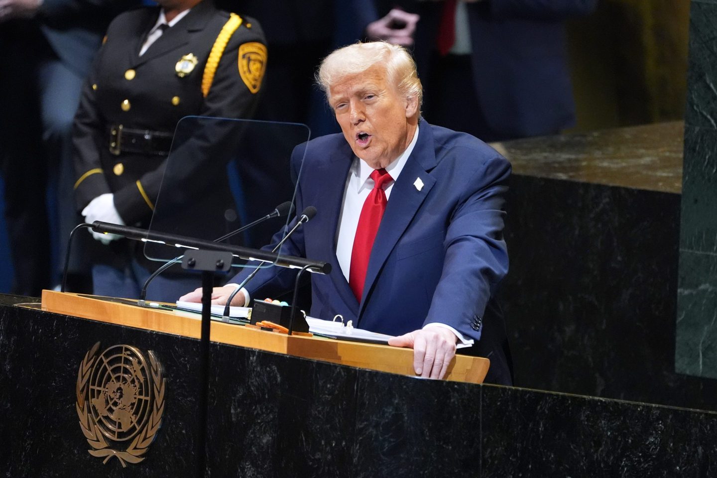 President Donald Trump speaks to the United Nations General Assembly, Tuesday, Sept. 23, 2025, in New York.