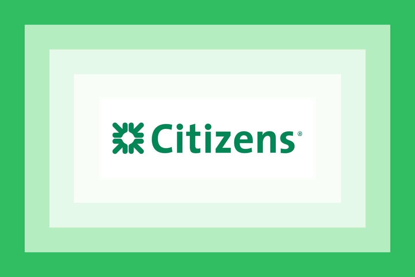 The Citizens Bank logo on a green layered background.