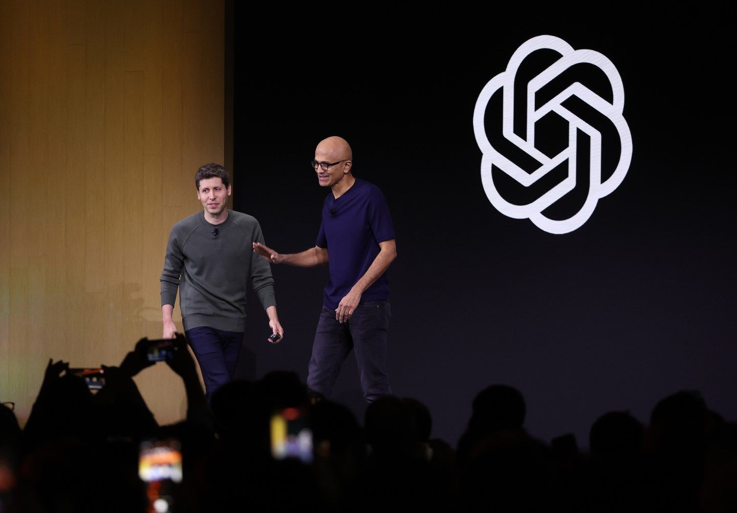 Sam Altman and Satya Nadella on stage.