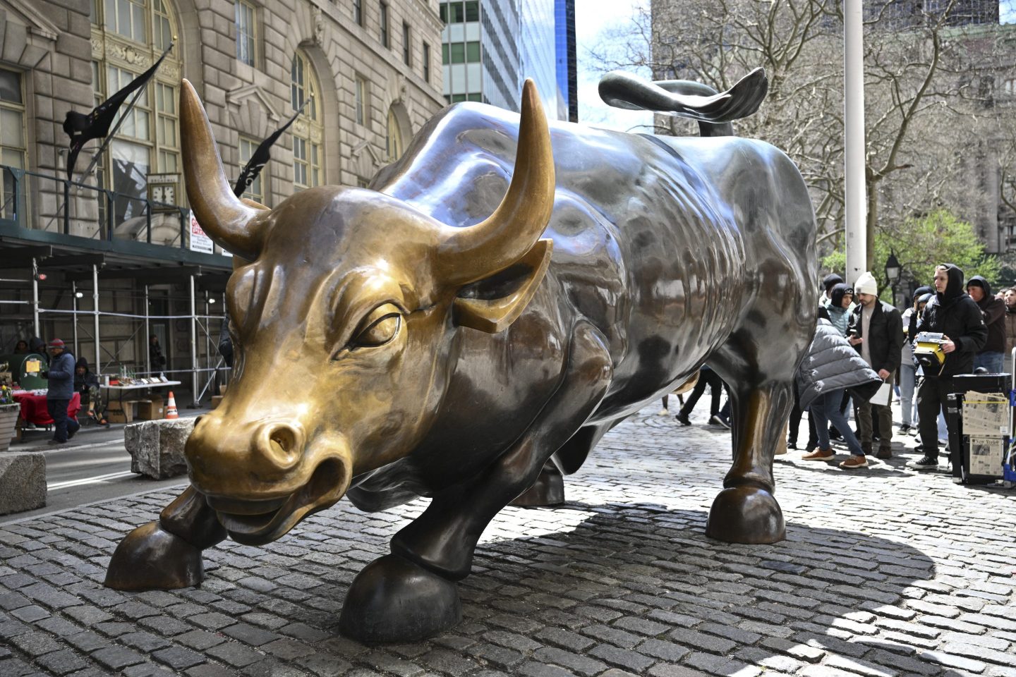 The Charging Bull Sculpture in front of the New York Stock Exchange.