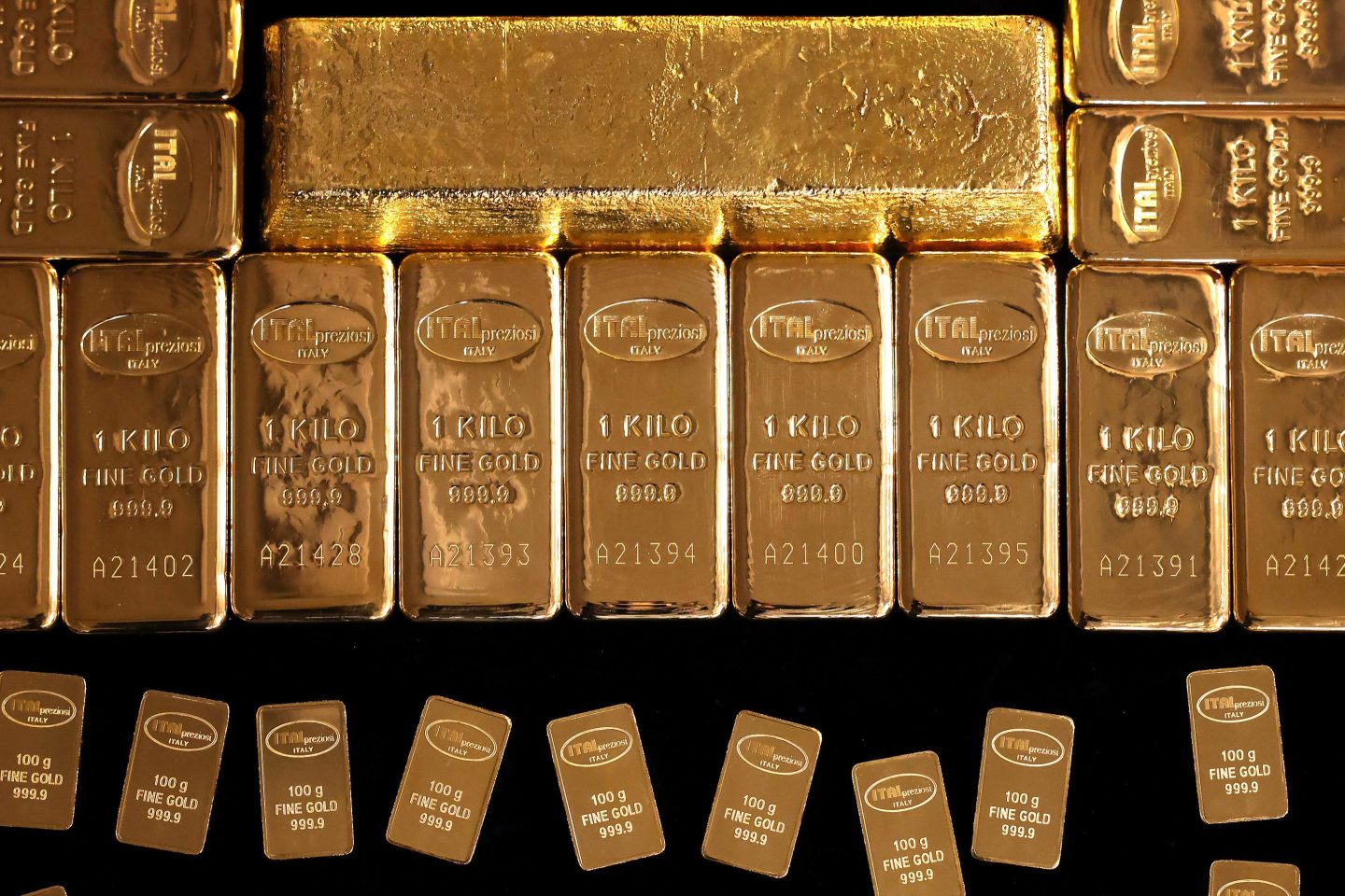 Gold bars at the Italpreziosi SpA precious metals refinery plant in Arezzo, Italy, on May 6.