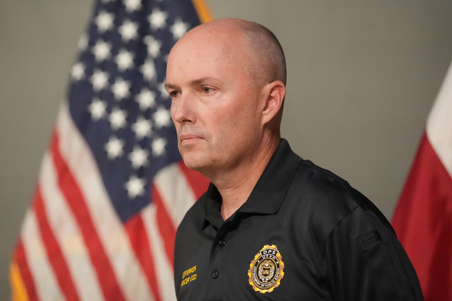 Utah Governor Spencer Cox speaking to the press at Utah Valley University on Sept. 10.