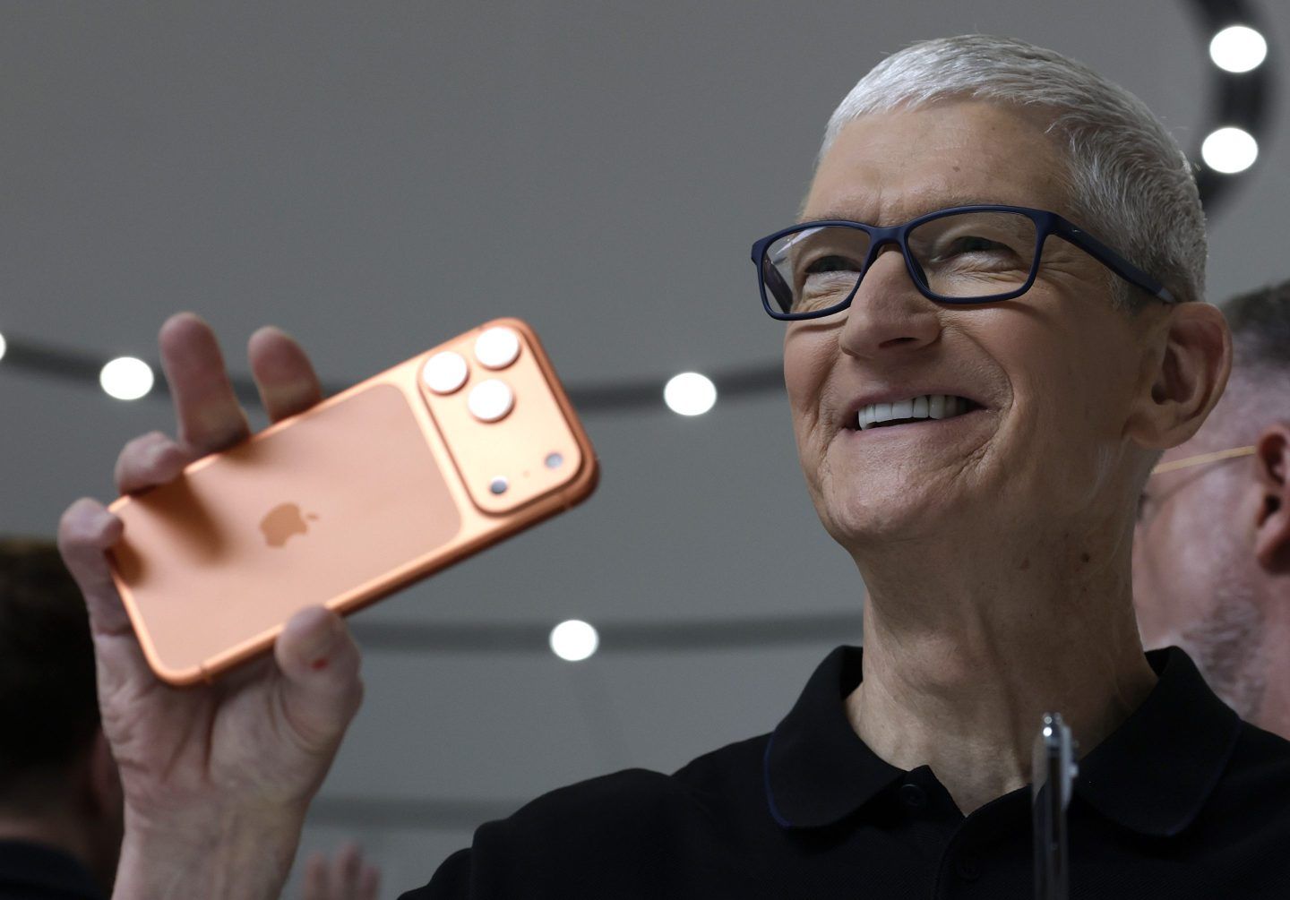 Apple CEO Tim Cook holds up a new iPhone 17 Pro during an Apple special event at Apple headquarters on September 09, 2025 in Cupertino, California.