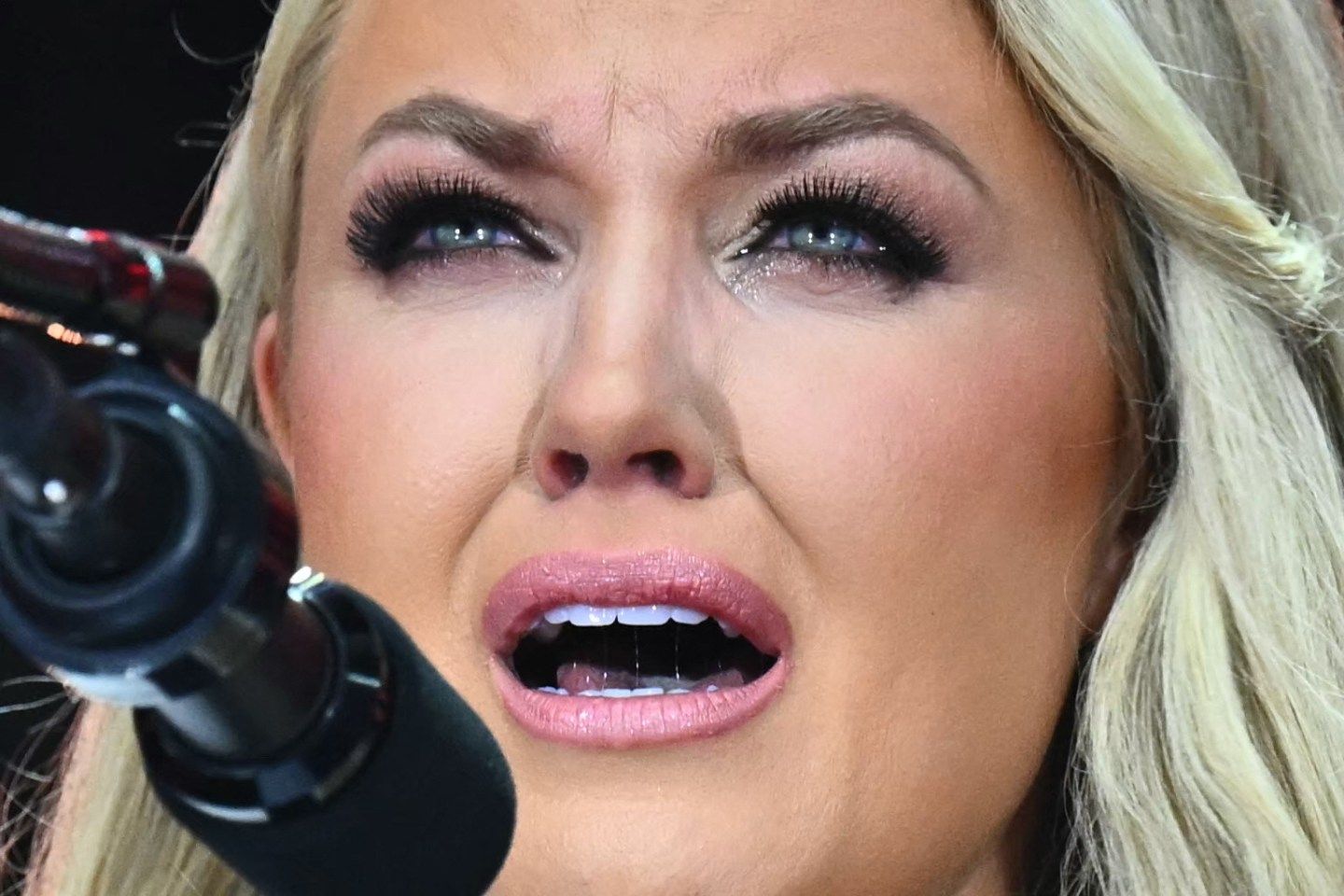 Erika Kirk, widow of Charlie Kirk and new CEO of Turning Point USA, speaks at the public memorial service for right-wing activist Charlie Kirk at State Farm Stadium in Glendale, Arizona, on September 21, 2025.