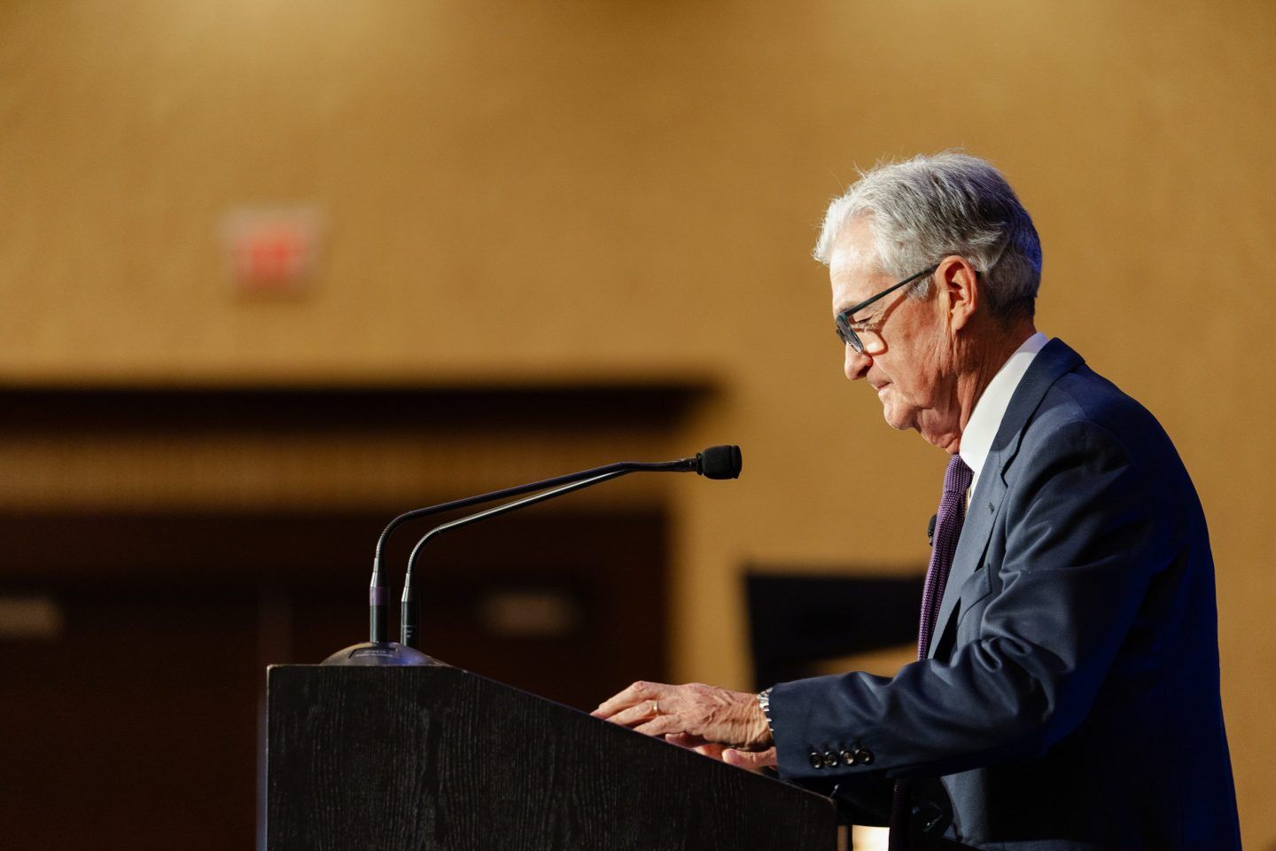 Jerome Powell, chairman of the US Federal Reserve, during a Greater Providence Chamber of Commerce 2025 Economic Outlook luncheon in Warwick, Rhode Island, US, on Tuesday, Sept. 23, 2025.