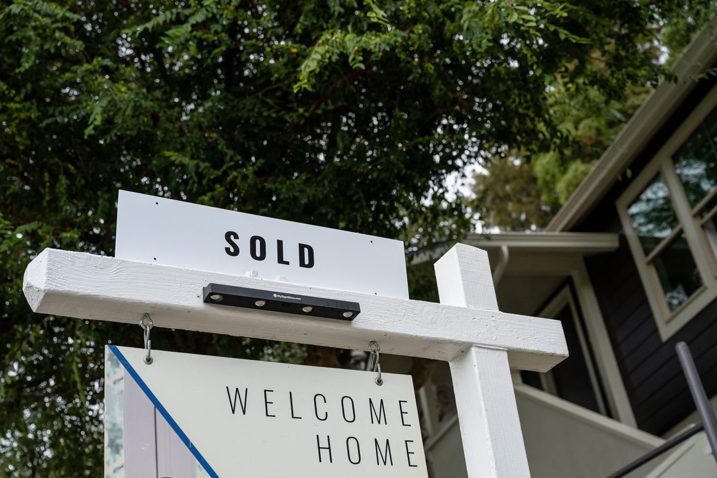 A "sold" sign in front of a home in Crockett, California, on Wednesday.