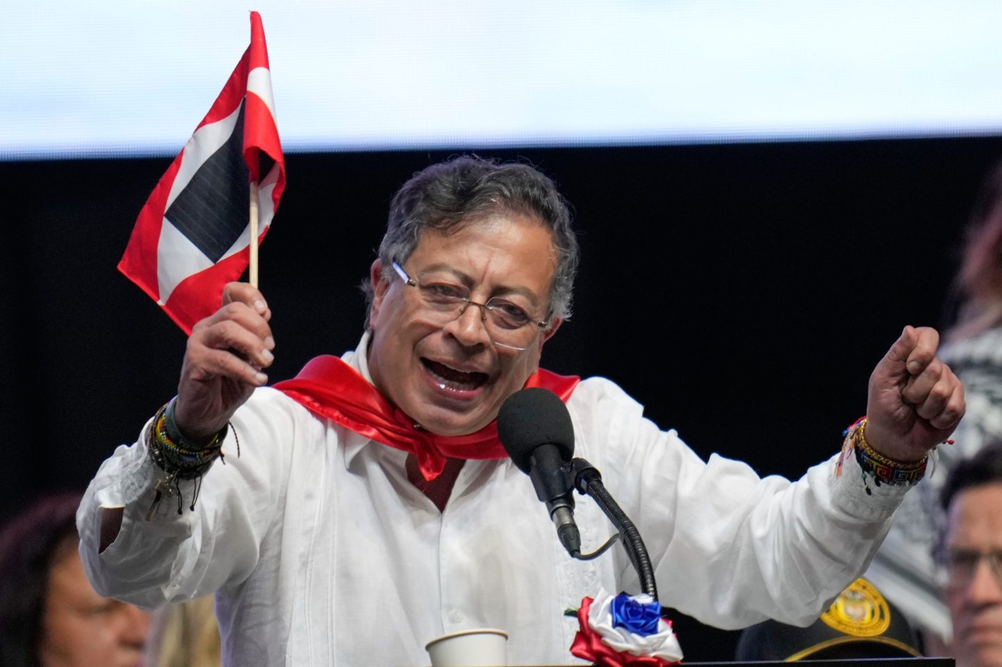 Colombian President Gustavo Petro addresses supporters during a rally in Ibague, Colombia, on Oct. 3.