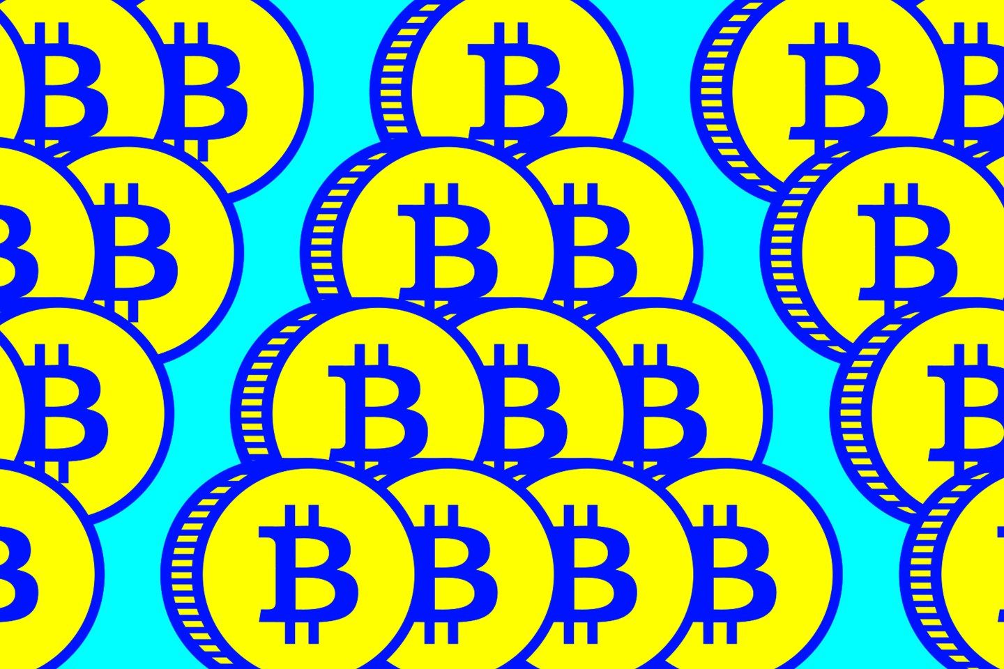 A pyramid of Bitcoins stacked on top of each other.