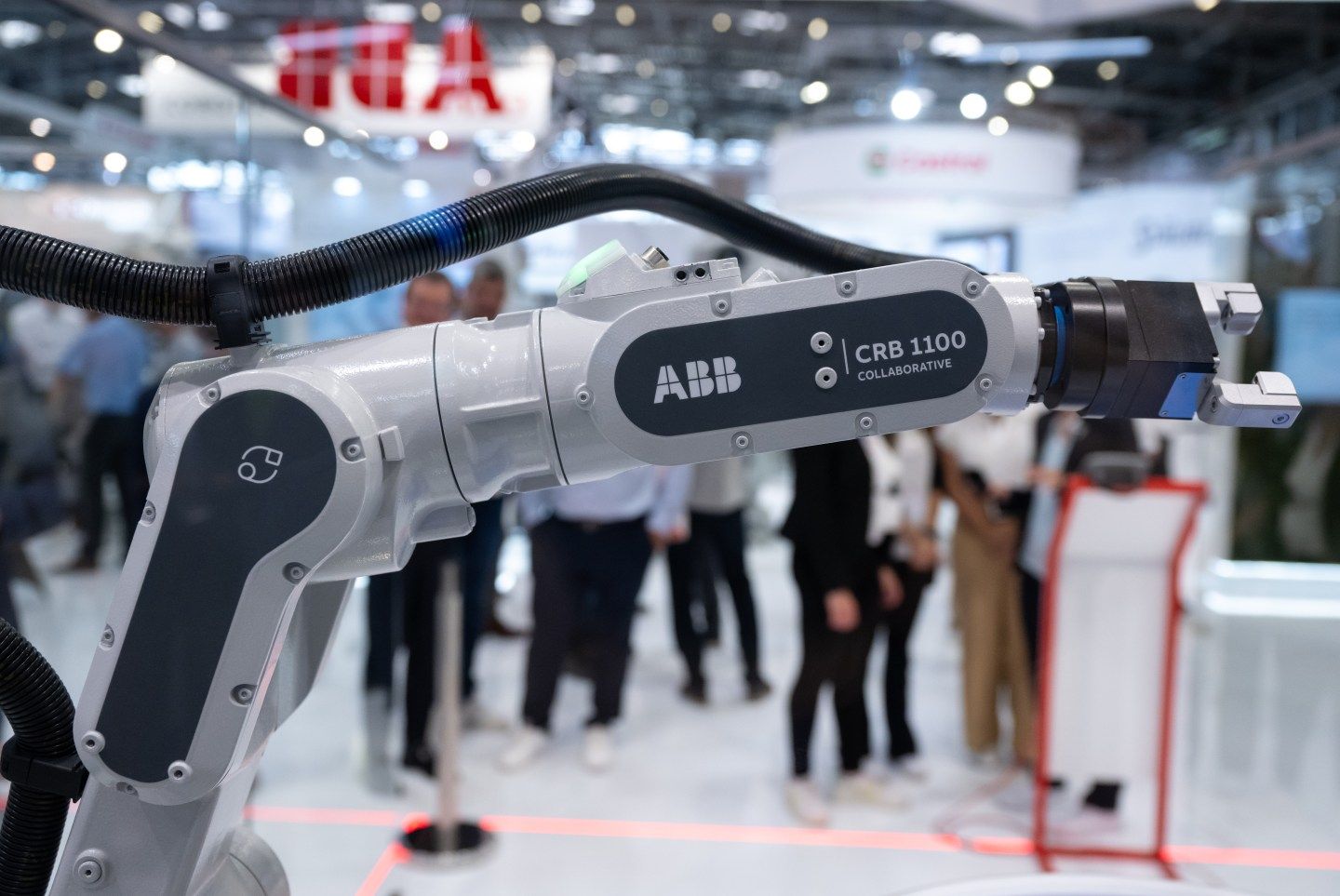 A robot arm from ABB on display at Automatica 2023 in Munich. (Photo: Sven Hoppe/dpa/Getty Images)