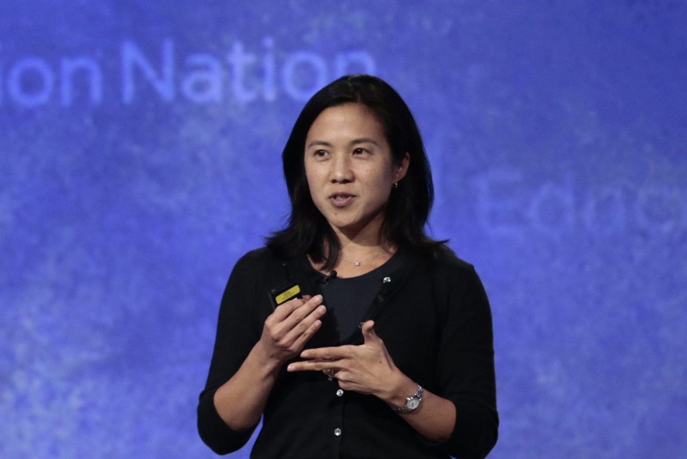 Dr. Angela Duckworth speaks on stage
