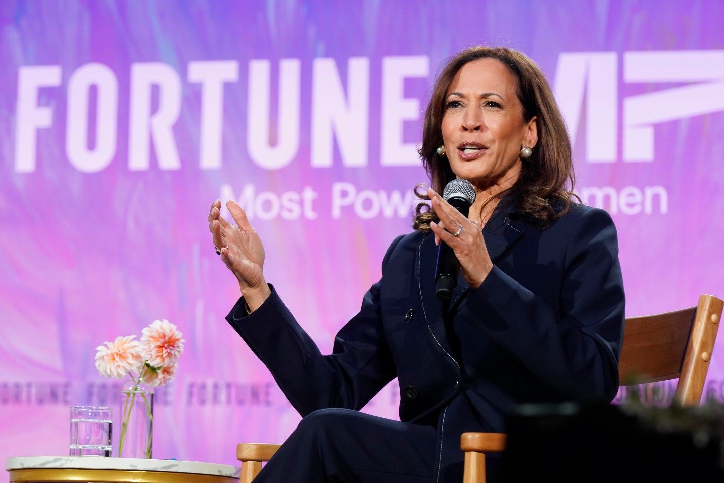 Former U.S. Vice President Kamala Harris speaks onstage during the Coins2Day Most Powerful Women Gala at the Washington National Cathedral on October 14, 2025 in Washington, DC.