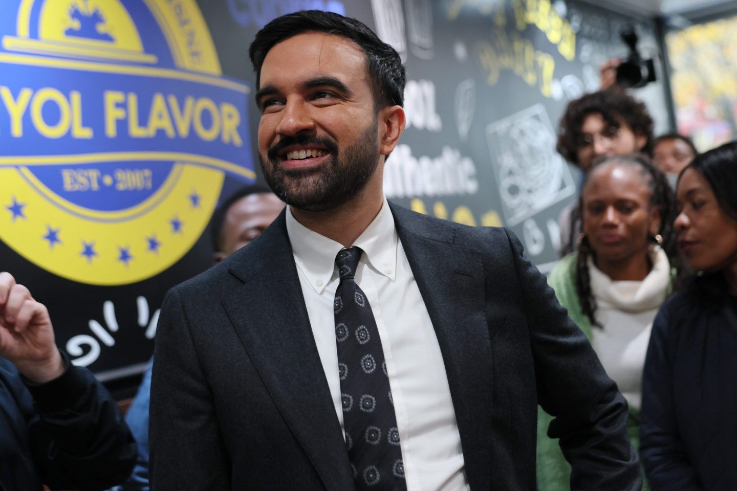 a portrait Zohran Mamdani.