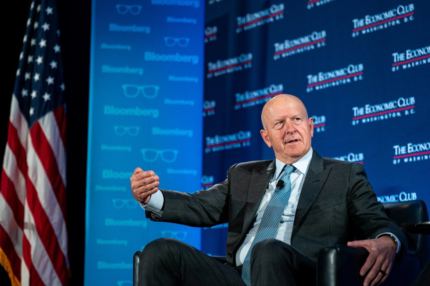 David Solomon, chief executive officer of Goldman Sachs Group Inc., speaks during an Economic Club of Washington event in Washington, DC, US, on Thursday, Oct. 30, 2025.