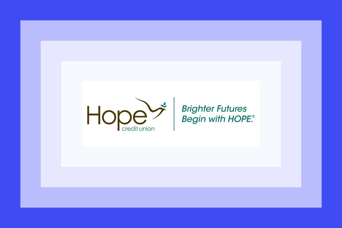The Hope Credit Union logo on a blue and purple layered background.