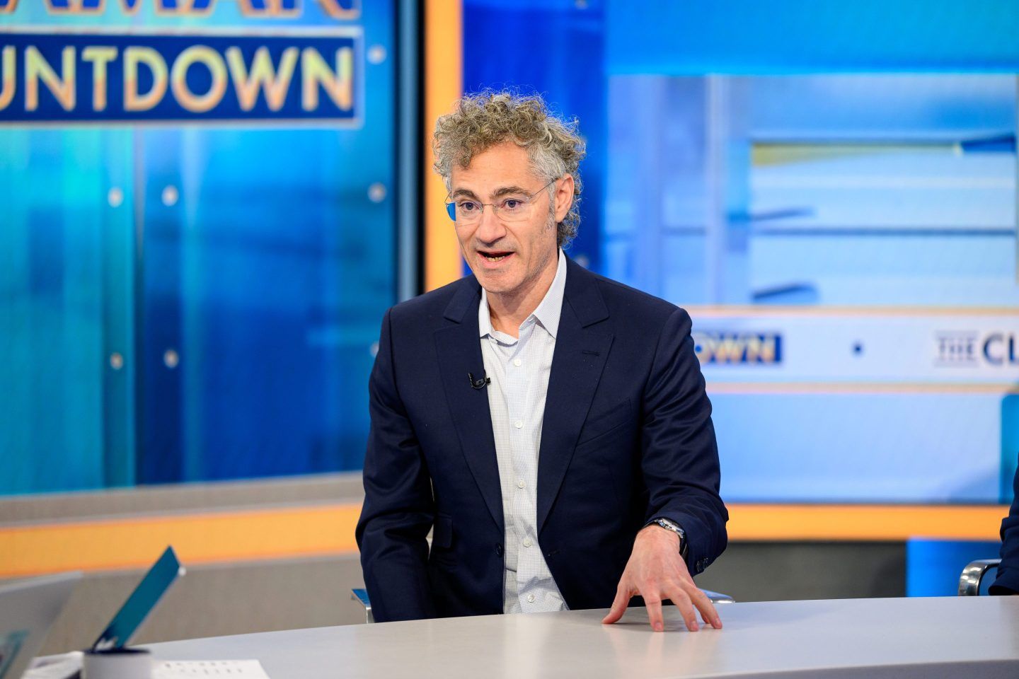 Palantir CEO Alex Karp visits "The Claman Countdown" with host Liz Claman at Fox Business Network Studios on October 23, 2025 in New York City.