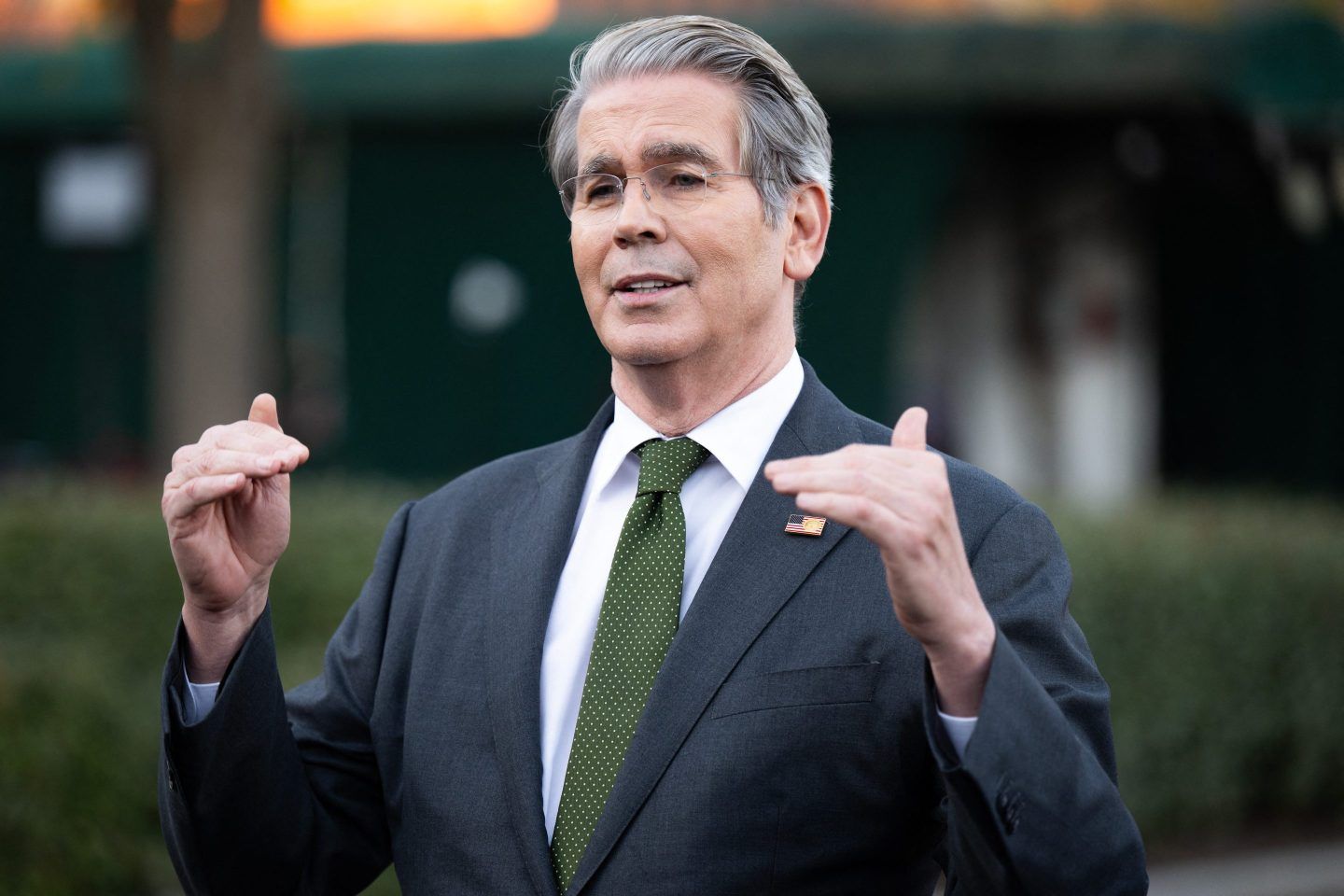 Treasury Secretary Scott Bessent speaks with the media outside of the West Wing of the White House on November 5, 2025. 