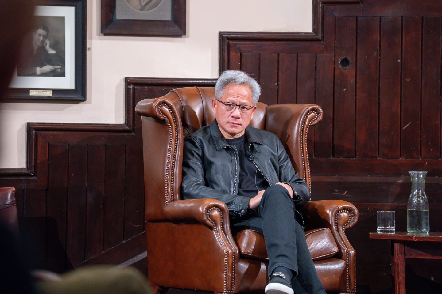 Jensen Huang, CEO of NVIDIA, during his visit to The Cambridge Union to receive the Professor Stephen Hawking Fellowship 2025 on November 04, 2025 in Cambridge, Cambridgeshire.