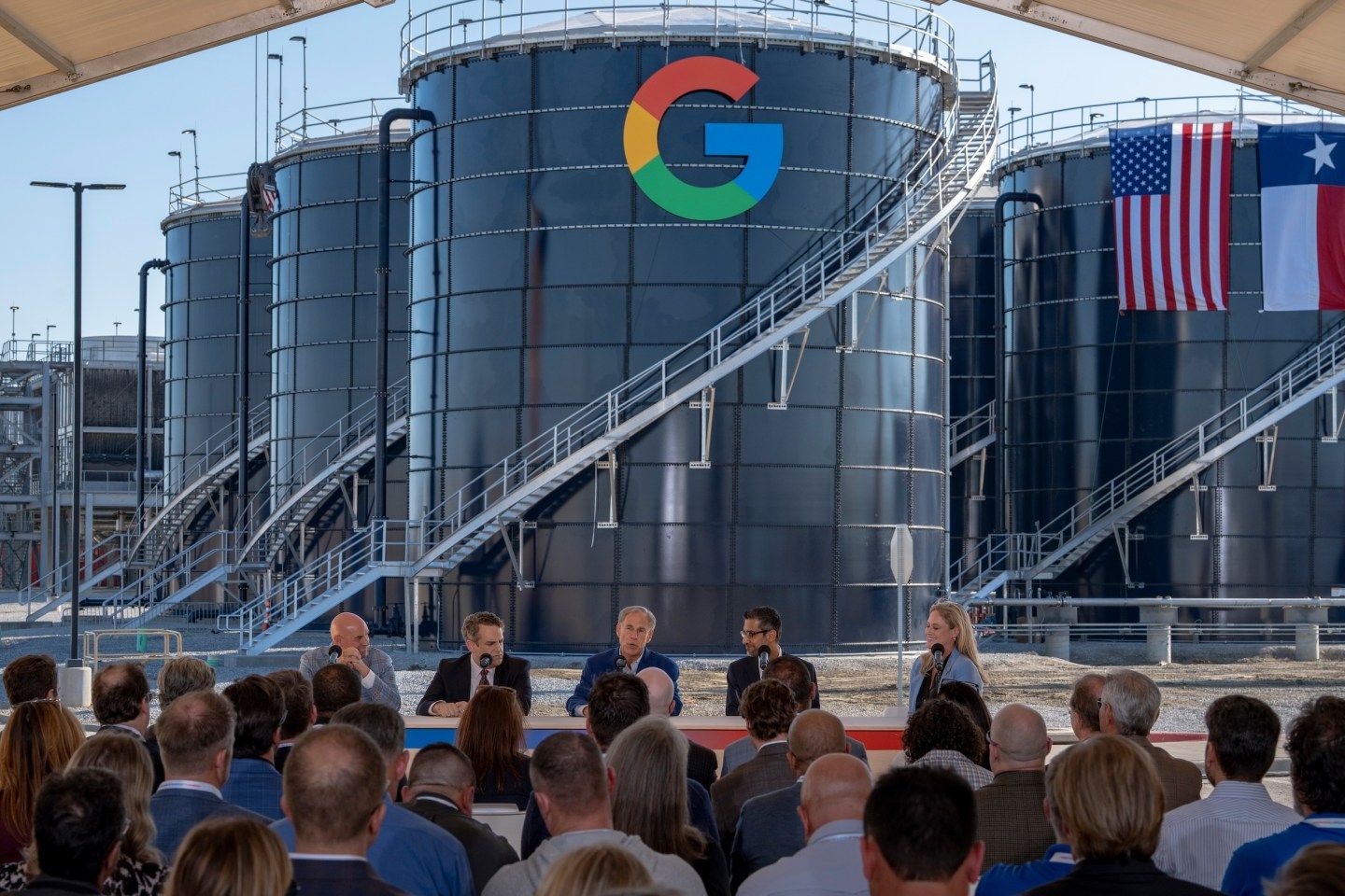 Photo: Representative Jake Ellzey, a Republican from Texas, James Danly, US deputy secretary of energy, Greg Abbott, governor of Texas, Sundar Pichai, chief executive officer of Alphabet Inc., and Amanda Peterson Corio, global head of data center energy at Google, left to right, during a media event at the Google Midlothian Data Center in Midlothian, Texas, US, on Friday, Nov. 14, 2025. Alphabet Inc.'s Google plans to invest $40 billion in three new Texas data centers, ramping up its footprint as competitors such as OpenAI and Anthropic PBC map out their own multibillion-dollar bets in the state. Photographer: Jonathan Johnson/Bloomberg via Getty Images