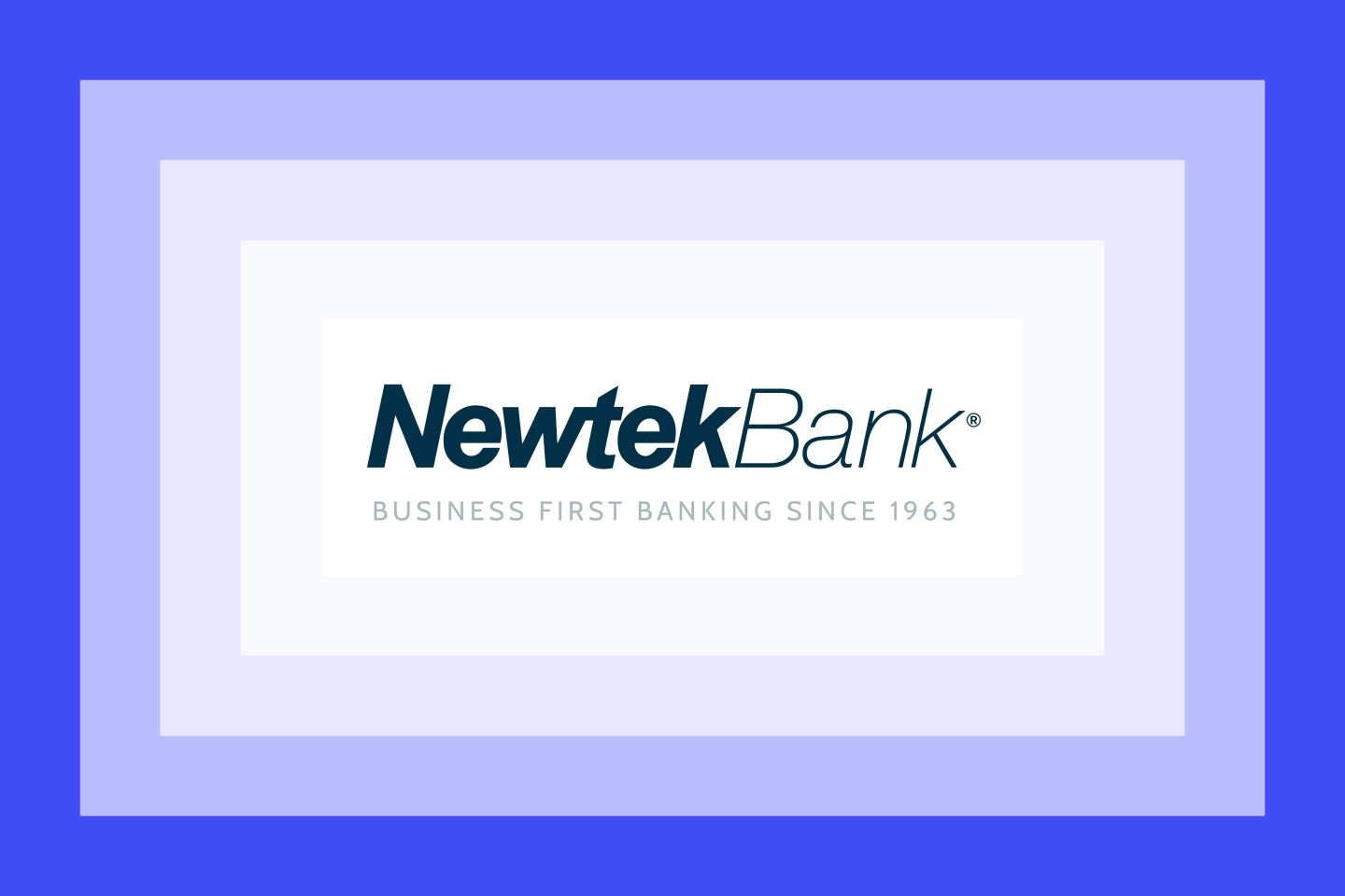 The Newtek Bank logo on a purple and blue framed background.
