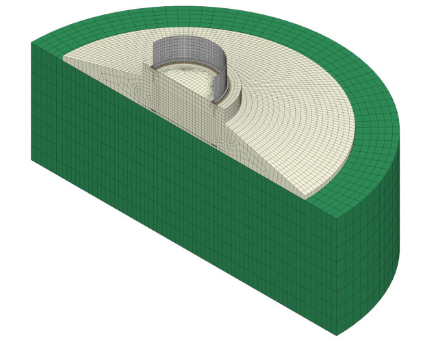 Zero displacement nodes in a finite element model of an onshore wind turbine foundation, by NXFEM