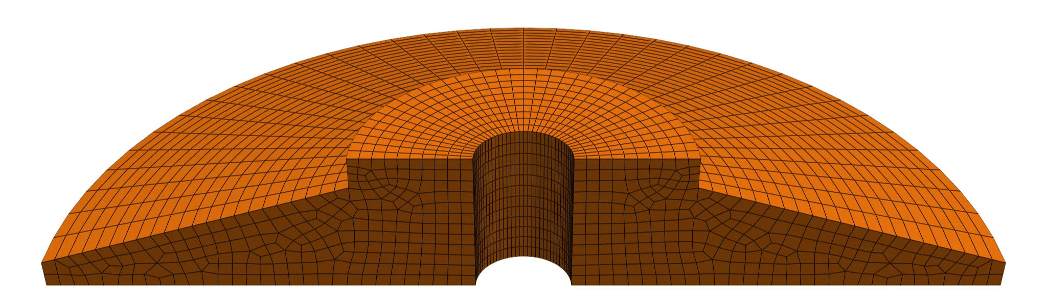 Mid-dense mesh of an onshore wind turbine foundation finite element model, by NXFEM