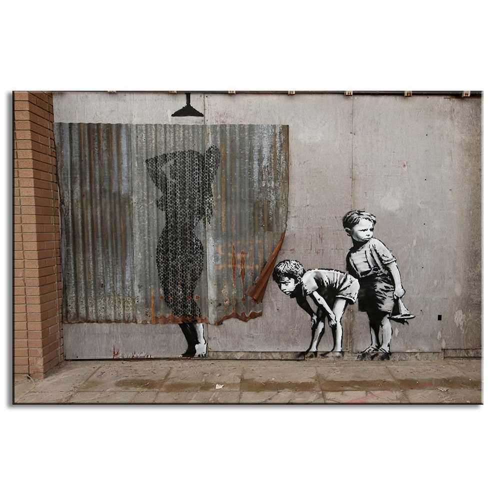 1 Pcs Retro Banksy Art Boys Peeping Canvas Painting Abstract Nude With Banksy Canvas Wall Art (Photo 7 of 20)