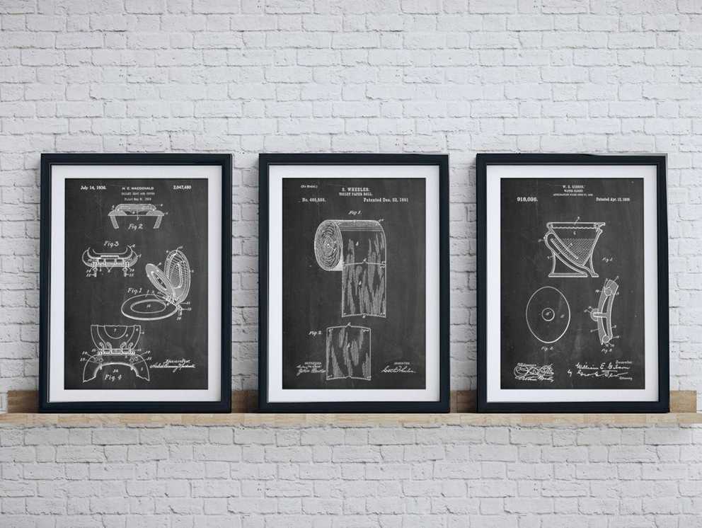Bathroom Art Patent Posters Group Of 3 Bathroom Wall Decor Pertaining To Bath Wall Art (Photo 6 of 20)