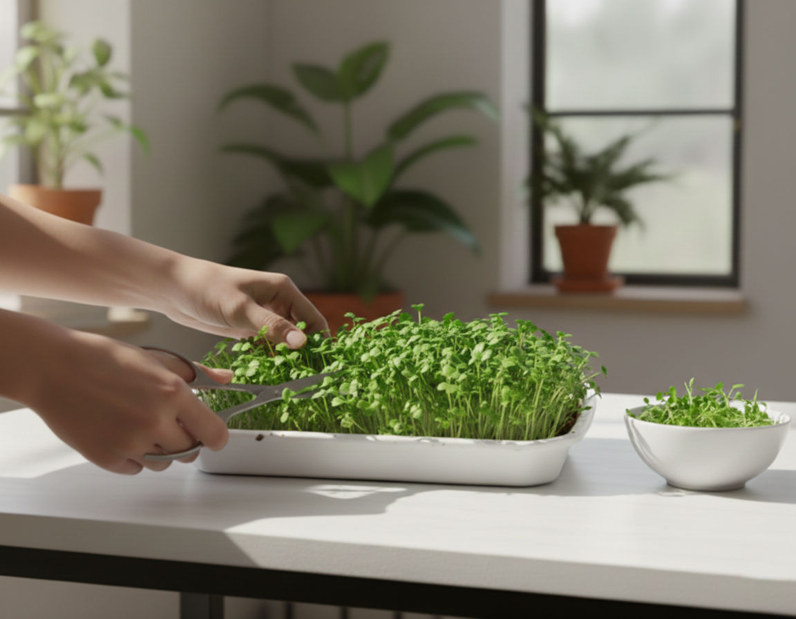 Harvesting microgreens at home