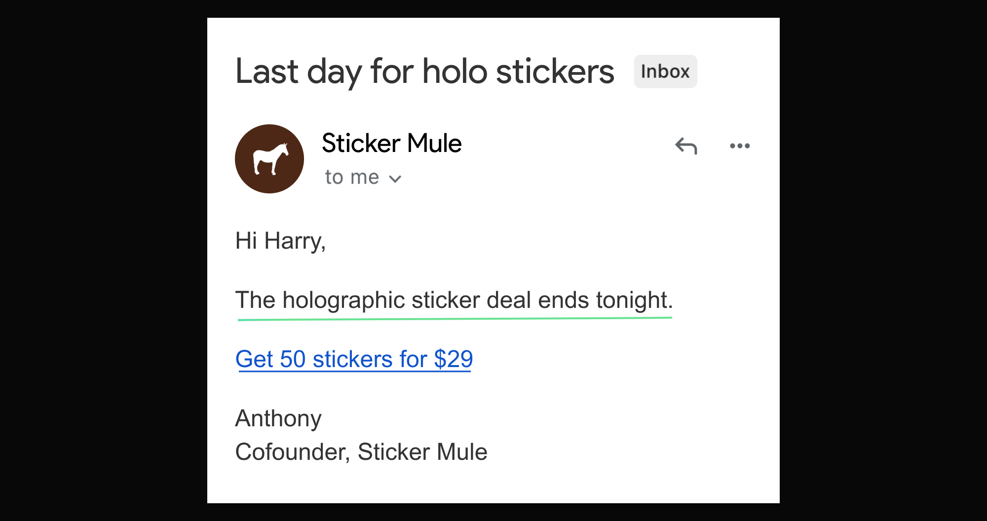 Sticker Mule email tip