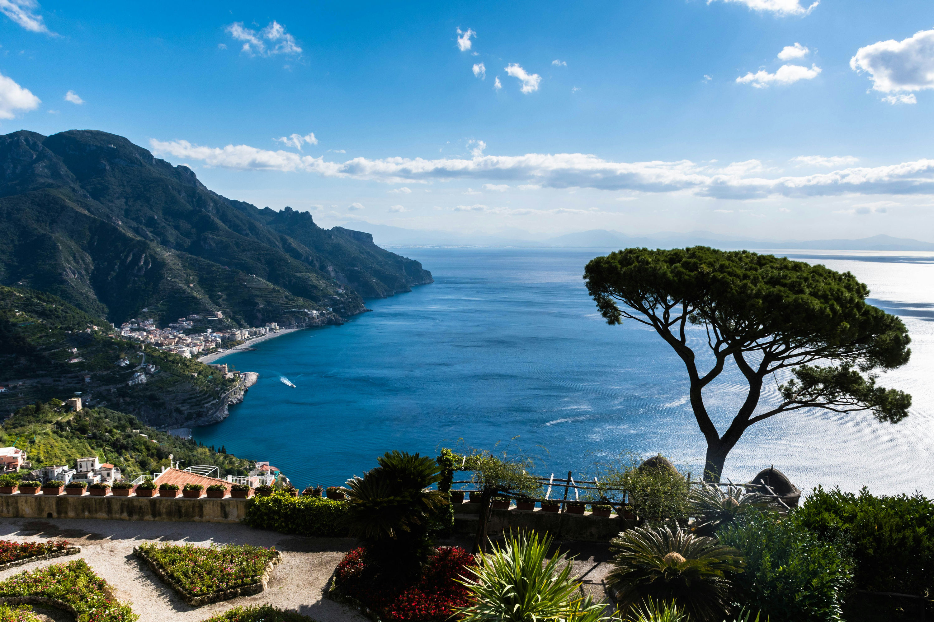 A high-angle view of the Amalfi Coast from Ravello.